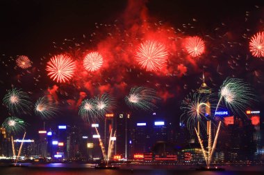 fireworks uygulamasında hk ada, manzarası ve Finans Merkezi,