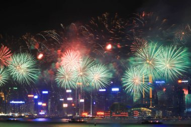 fireworks uygulamasında hk ada, manzarası ve Finans Merkezi,