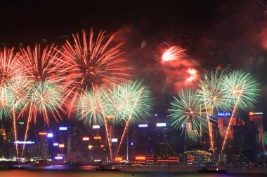 fireworks uygulamasında hk ada, manzarası ve Finans Merkezi,