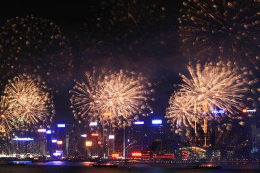 fireworks uygulamasında hk ada, manzarası ve Finans Merkezi,