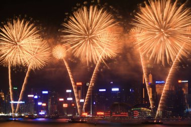 fireworks uygulamasında hk ada, manzarası ve Finans Merkezi,