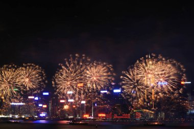 fireworks uygulamasında hk ada, manzarası ve Finans Merkezi,
