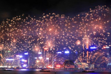 Fireworks uygulamasında hk ada, manzarası ve Finans Merkezi, 