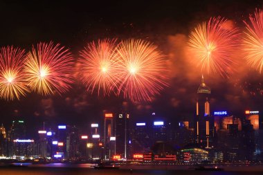 fireworks uygulamasında hk ada, manzarası ve Finans Merkezi,