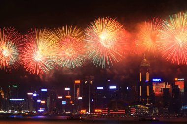 fireworks uygulamasında hk ada, manzarası ve Finans Merkezi,