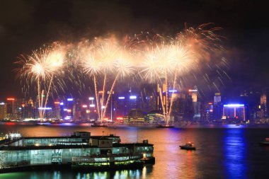 fireworks uygulamasında hk ada, manzarası ve Finans Merkezi,