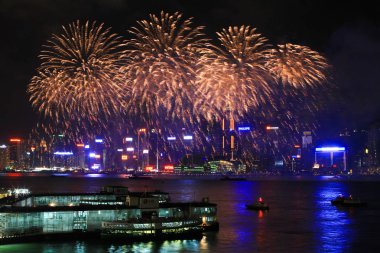 fireworks uygulamasında hk ada, manzarası ve Finans Merkezi,