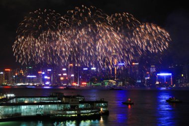 fireworks uygulamasında hk ada, manzarası ve Finans Merkezi,