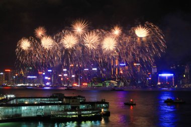 fireworks uygulamasında hk ada, manzarası ve Finans Merkezi,