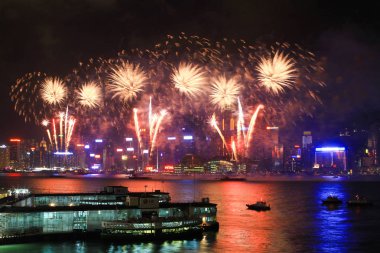 fireworks uygulamasında hk ada, manzarası ve Finans Merkezi,