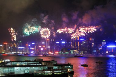 Fireworks uygulamasında hk ada, manzarası ve Finans Merkezi, 