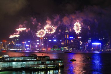 fireworks uygulamasında hk ada, manzarası ve Finans Merkezi,