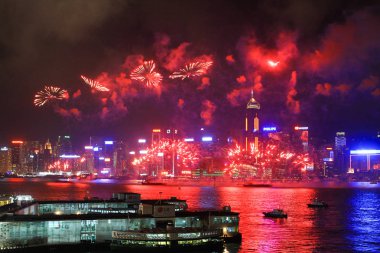 fireworks uygulamasında hk ada, manzarası ve Finans Merkezi,