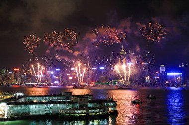 fireworks uygulamasında hk ada, manzarası ve Finans Merkezi,