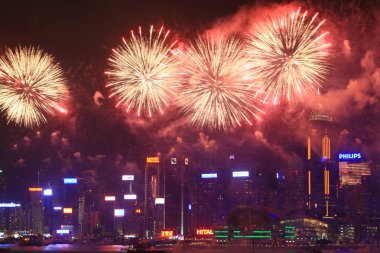 fireworks uygulamasında hk ada, manzarası ve Finans Merkezi,