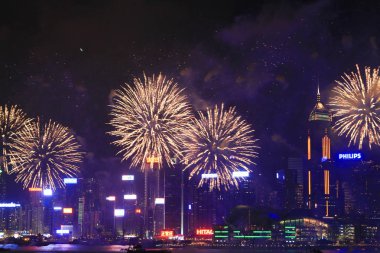 fireworks uygulamasında hk ada, manzarası ve Finans Merkezi,