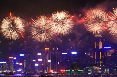 fireworks uygulamasında hk ada, manzarası ve Finans Merkezi,