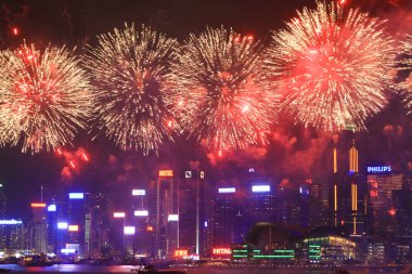 fireworks uygulamasında hk ada, manzarası ve Finans Merkezi,