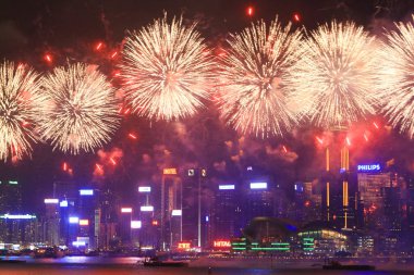 fireworks uygulamasında hk ada, manzarası ve Finans Merkezi,