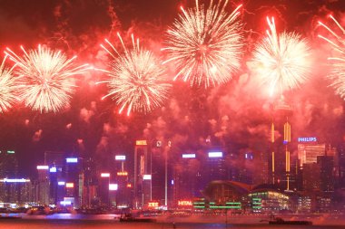 fireworks uygulamasında hk ada, manzarası ve Finans Merkezi,