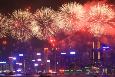 fireworks uygulamasında hk ada, manzarası ve Finans Merkezi,