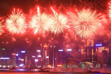 fireworks uygulamasında hk ada, manzarası ve Finans Merkezi,