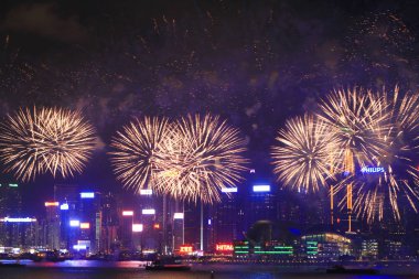 fireworks uygulamasında hk ada, manzarası ve Finans Merkezi,