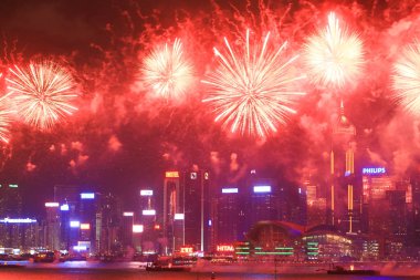 fireworks uygulamasında hk ada, manzarası ve Finans Merkezi,