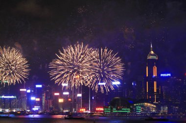 fireworks uygulamasında hk ada, manzarası ve Finans Merkezi,