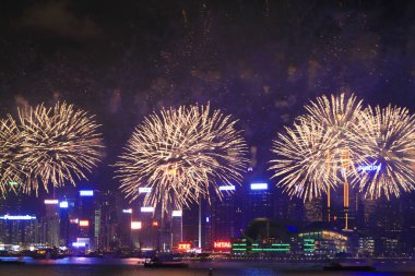 fireworks uygulamasında hk ada, manzarası ve Finans Merkezi,