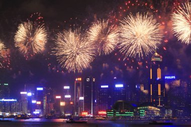 fireworks uygulamasında hk ada, manzarası ve Finans Merkezi,