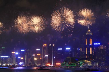 fireworks uygulamasında hk ada, manzarası ve Finans Merkezi,