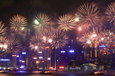 fireworks uygulamasında hk ada, manzarası ve Finans Merkezi,