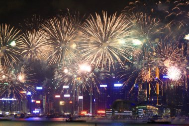 fireworks uygulamasında hk ada, manzarası ve Finans Merkezi,