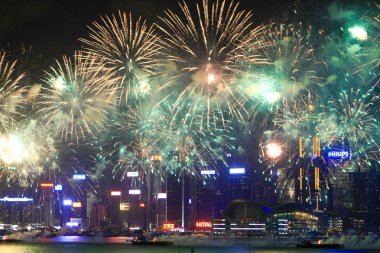 fireworks uygulamasında hk ada, manzarası ve Finans Merkezi,
