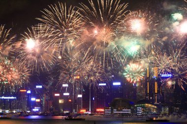 fireworks uygulamasında hk ada, manzarası ve Finans Merkezi,