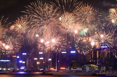 fireworks uygulamasında hk ada, manzarası ve Finans Merkezi,