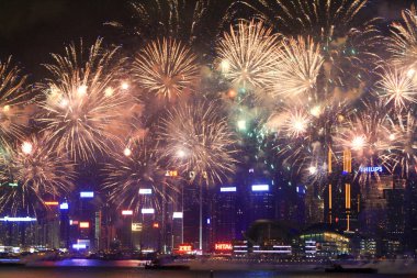 fireworks uygulamasında hk ada, manzarası ve Finans Merkezi,