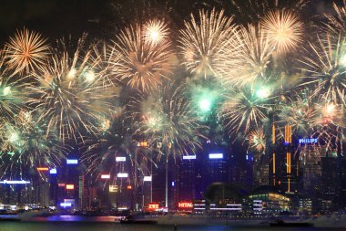 fireworks uygulamasında hk ada, manzarası ve Finans Merkezi,