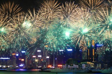 fireworks uygulamasında hk ada, manzarası ve Finans Merkezi,