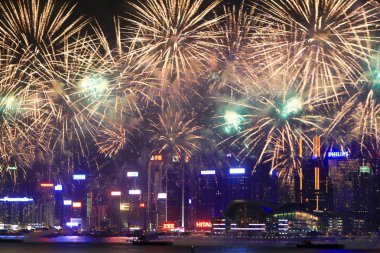 fireworks uygulamasında hk ada, manzarası ve Finans Merkezi,