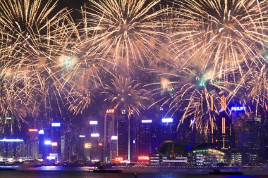 fireworks uygulamasında hk ada, manzarası ve Finans Merkezi,