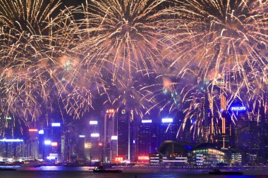 fireworks uygulamasında hk ada, manzarası ve Finans Merkezi,