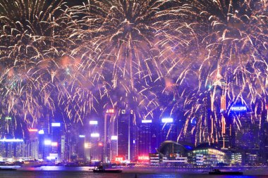 Fireworks uygulamasında hk ada, manzarası ve Finans Merkezi, 