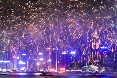 Fireworks uygulamasında hk ada, manzarası ve Finans Merkezi, 