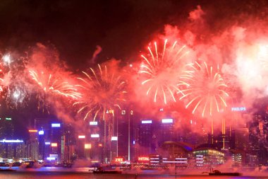 fireworks uygulamasında hk ada, manzarası ve Finans Merkezi,