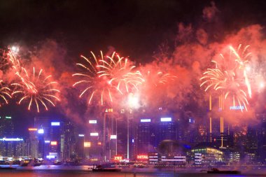 fireworks uygulamasında hk ada, manzarası ve Finans Merkezi,