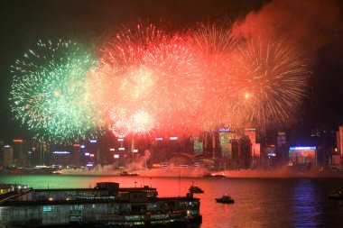 fireworks uygulamasında hk ada, manzarası ve Finans Merkezi,