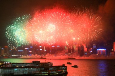 fireworks uygulamasında hk ada, manzarası ve Finans Merkezi,