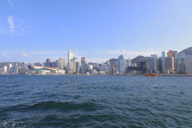 bir hong kong manzarası Şubat 2019 limanında